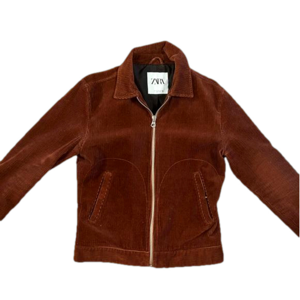 Zara Brown Corduroy Zip-Front Jacket